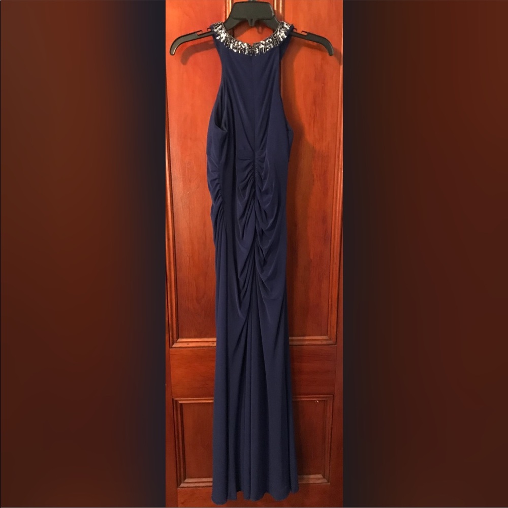 Xscape Blue with Silver Beads Formal Dress - Picture 3 of 7